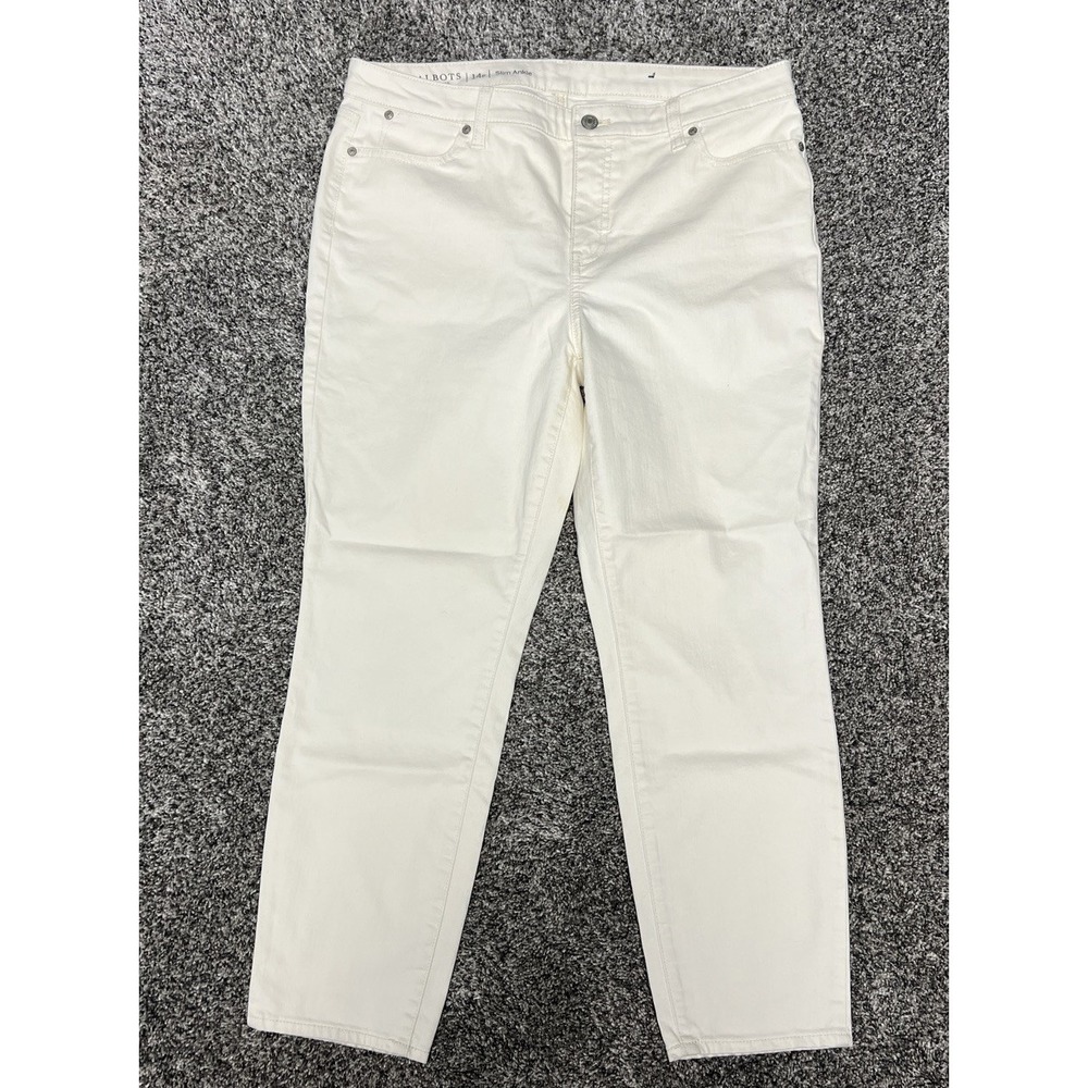Talbots White Slim Ankle Jeans Flawless Women's Size Petite 14 Stretch Denim